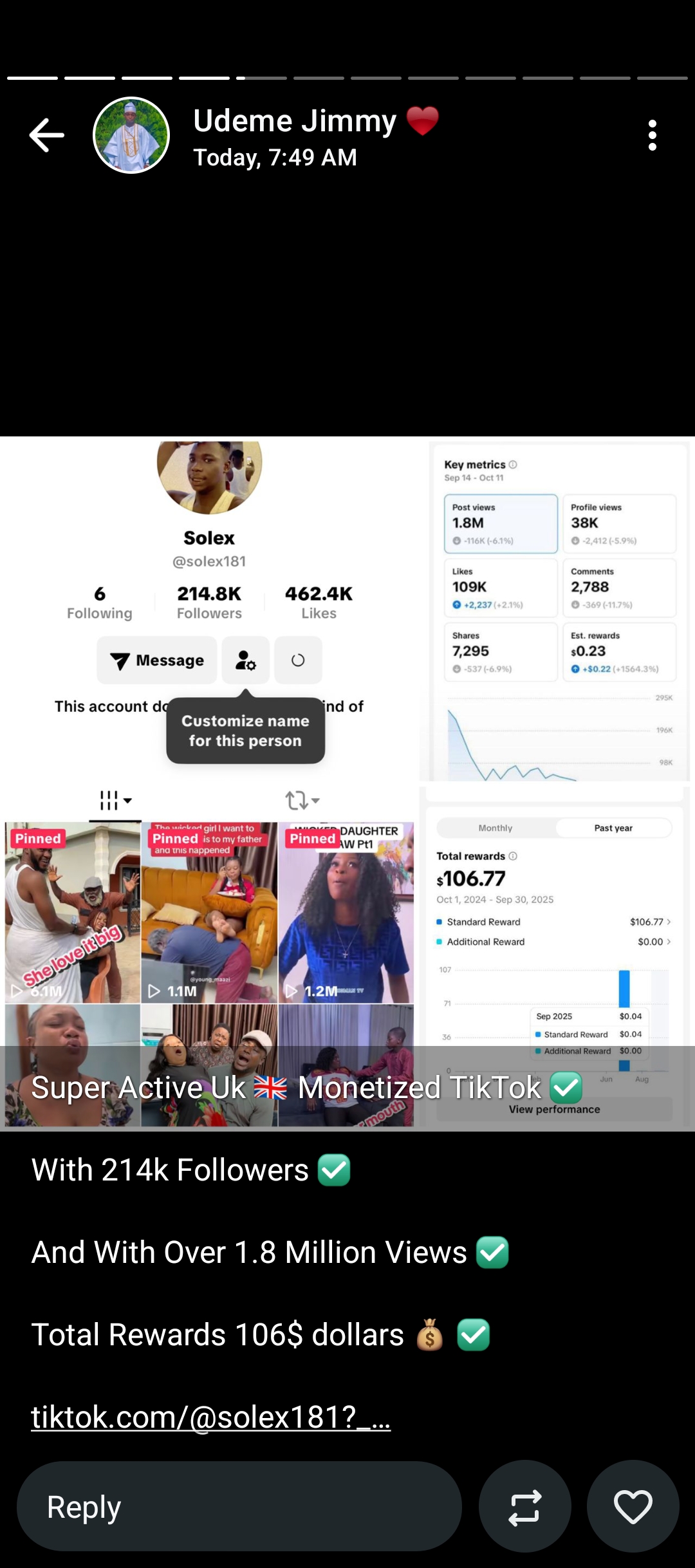 U.K Monetized TikTok account